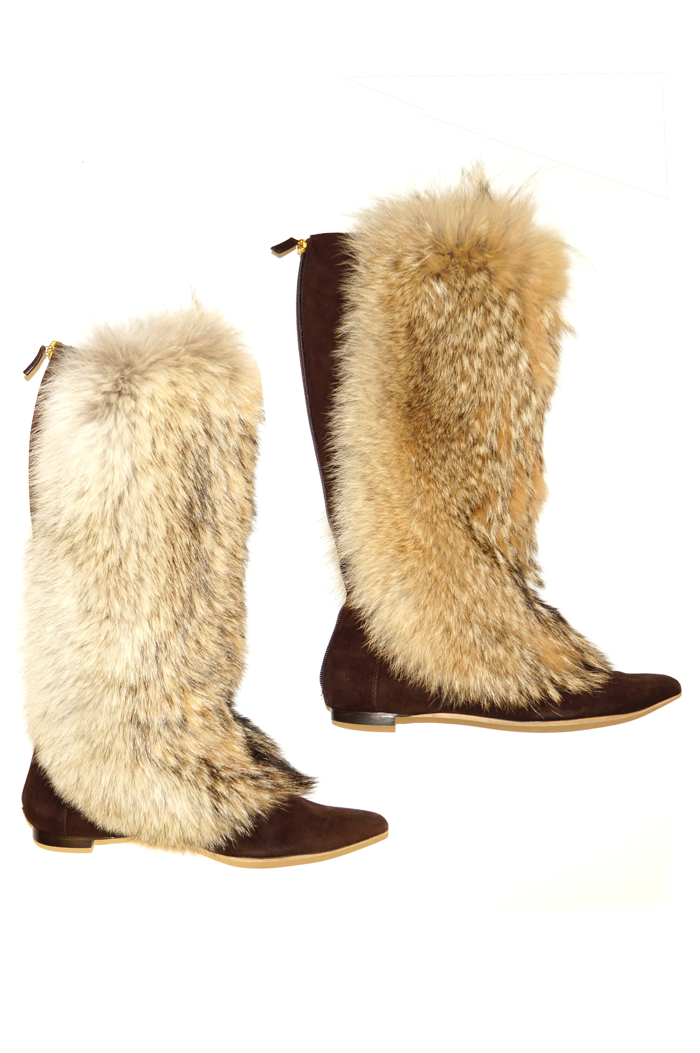 Oscar de la Renta Blonde Fox Fur and Brown Suede Boots