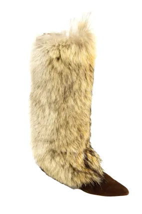 Oscar de la Renta Blonde Fox Fur and Brown Suede Boots