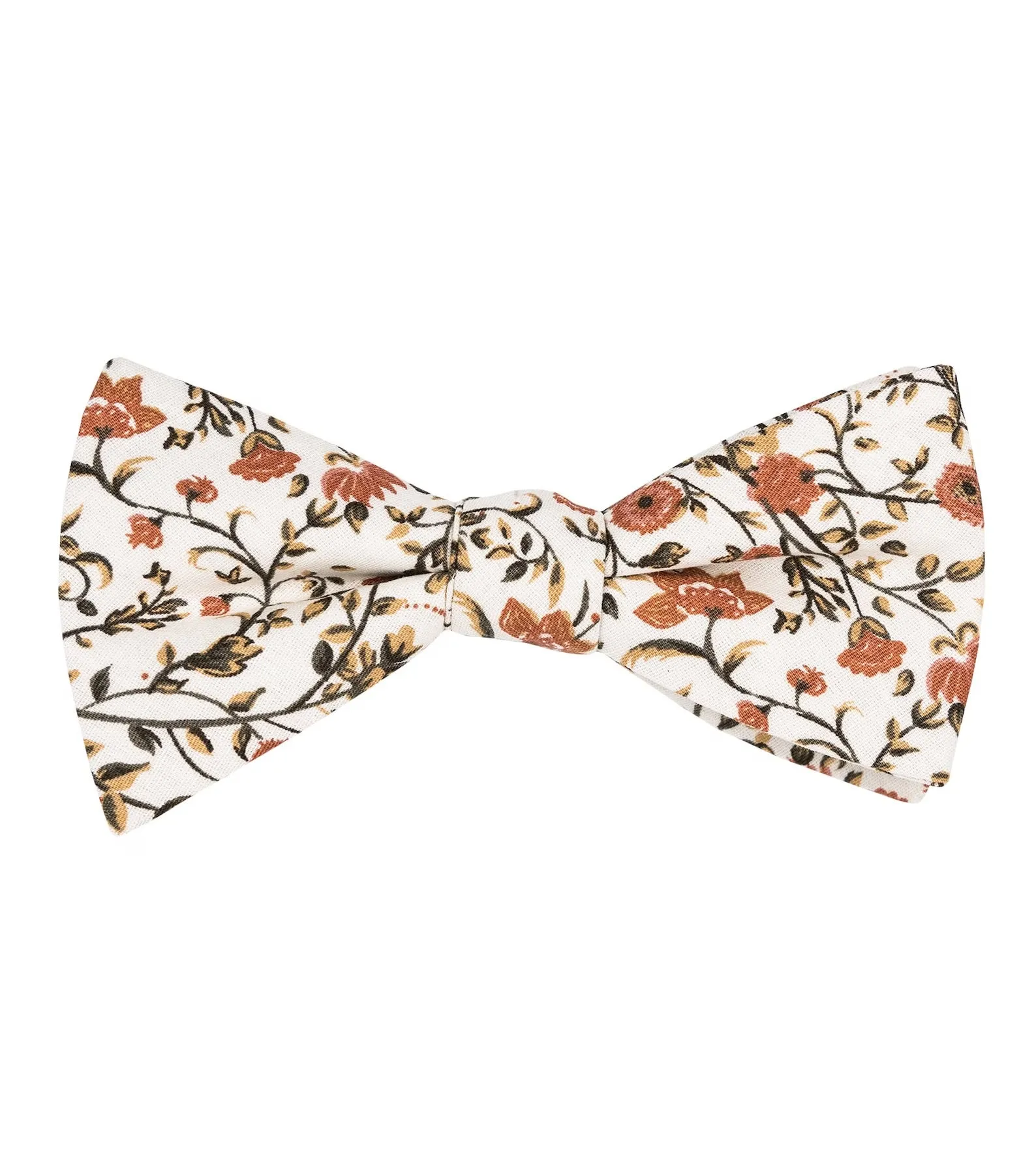 Otto Dusty Orange, Cream & Moss Greens Floral Print Bow Tie and Pocket Square Set