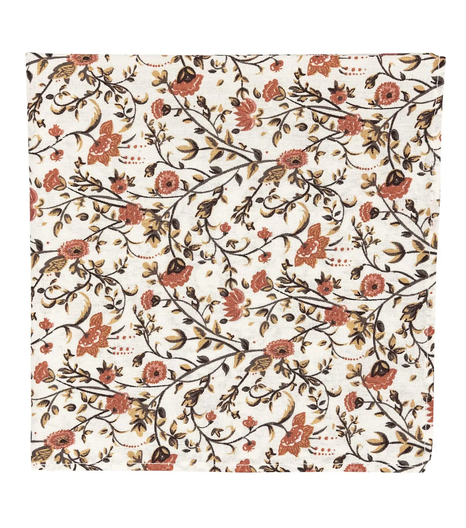 Otto Dusty Orange, Cream & Moss Greens Floral Print Cotton Pocket Square