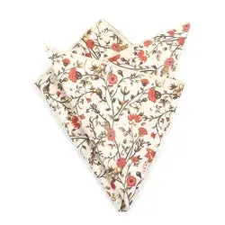 Otto Dusty Orange, Cream & Moss Greens Floral Print Cotton Pocket Square