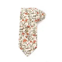 Otto Dusty Orange, Cream & Moss Greens Floral Print Cotton Tie, Pocket Square and Burnt Orange Braces Set