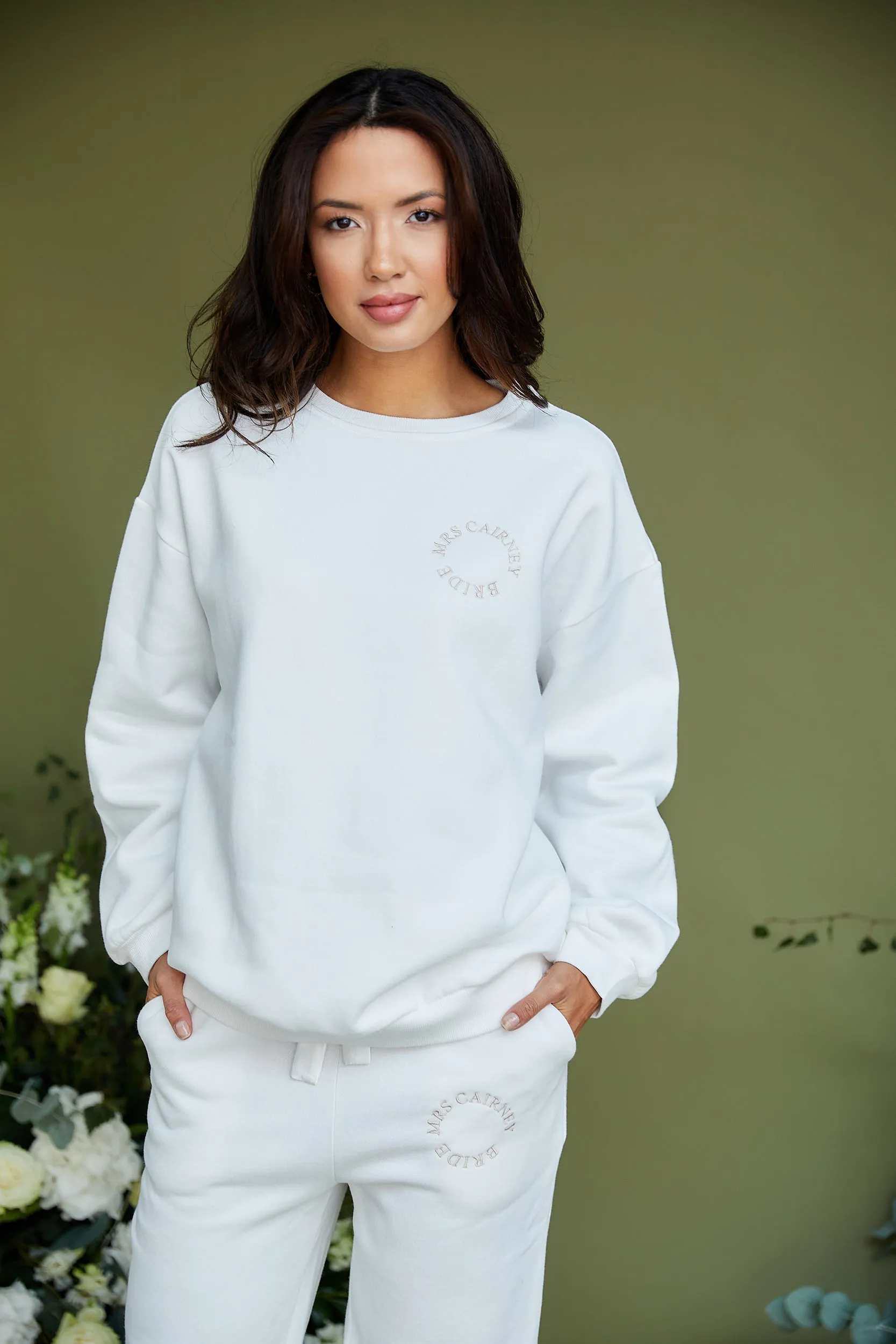 Personalised Bridal Circle Sweatshirt and Jogger Tracksuit - White