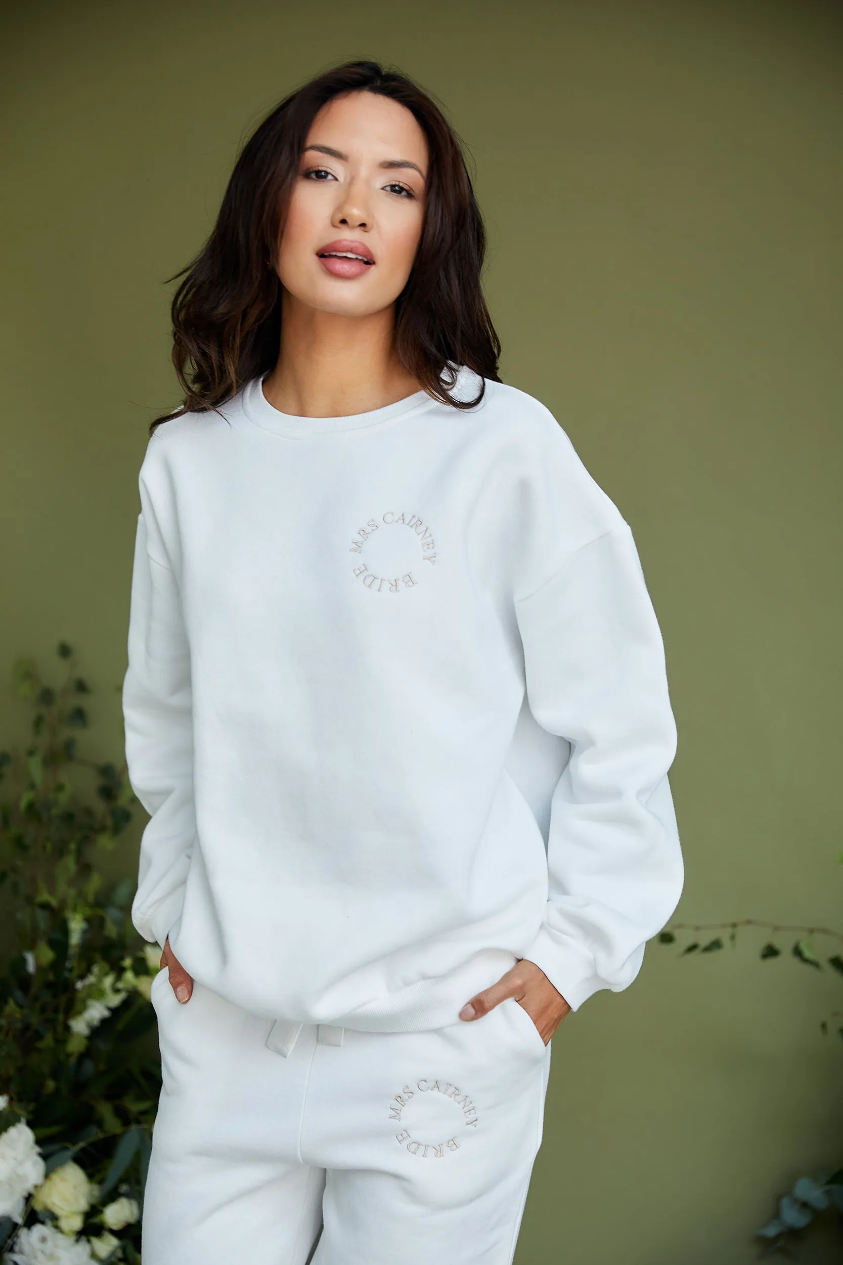 Personalised Bridal Circle Sweatshirt and Jogger Tracksuit - White