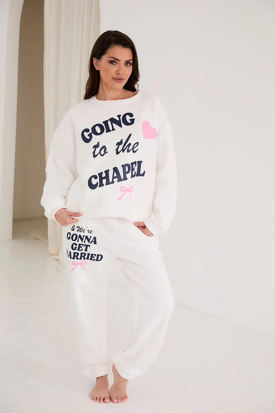 Personalised Bridal Sweatshirt and Jogger Going To The Chapel - White