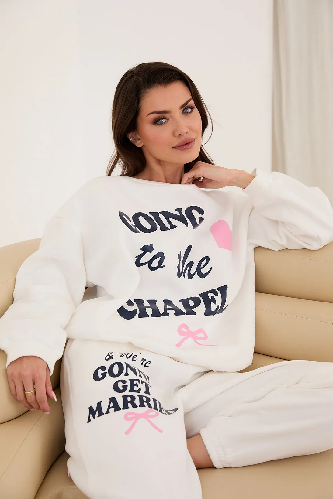 Personalised Bridal Sweatshirt and Jogger Going To The Chapel - White