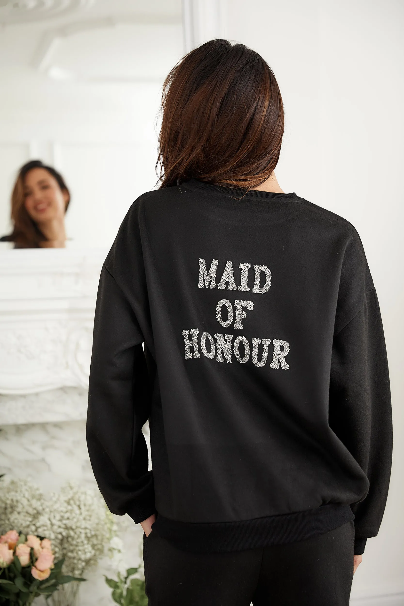 Personalised Bridal Sweatshirt and Jogger Tracksuit With Letter Embellishment - Black