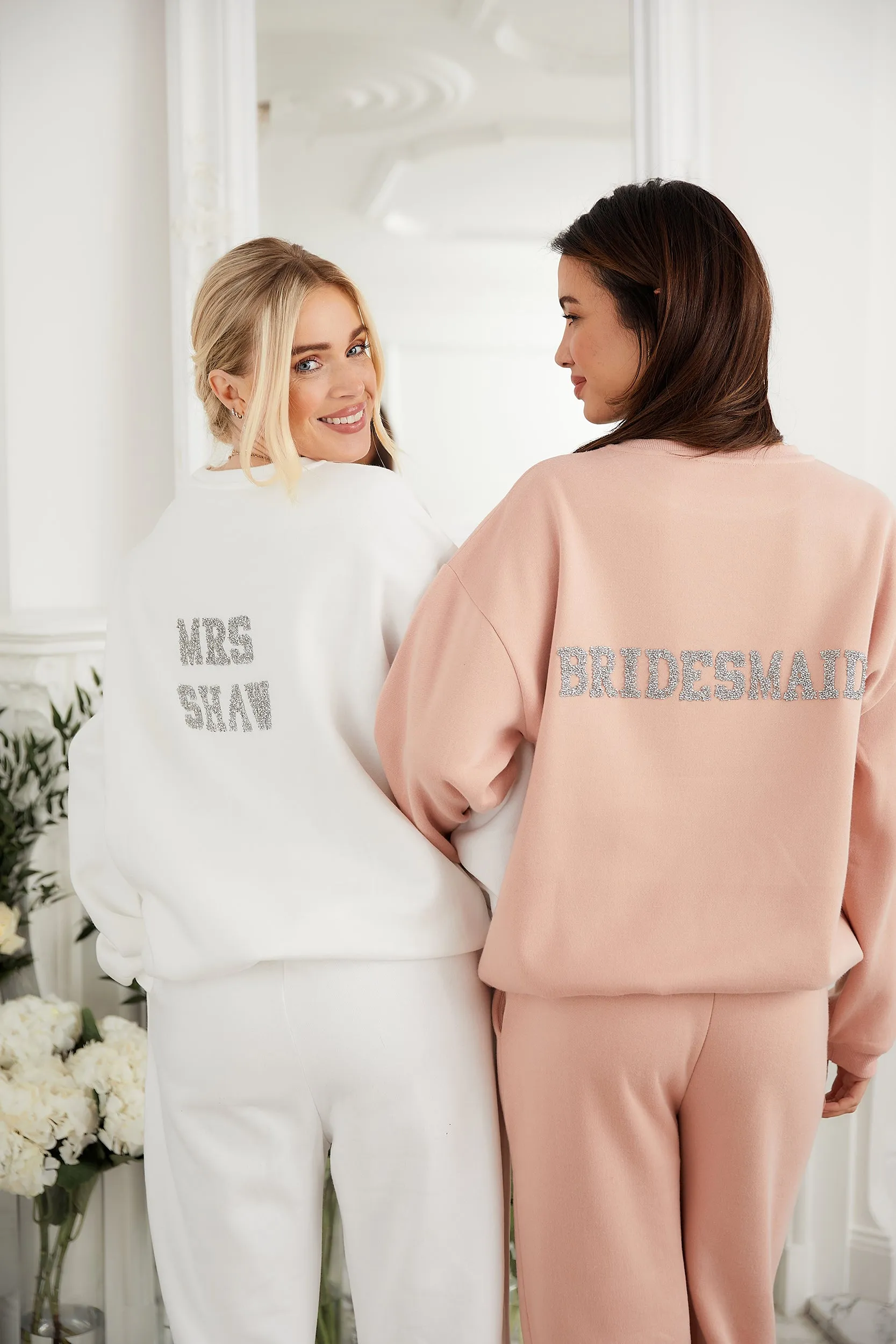 Personalised Bridal Sweatshirt and Jogger Tracksuit With Letter Embellishment - Pink