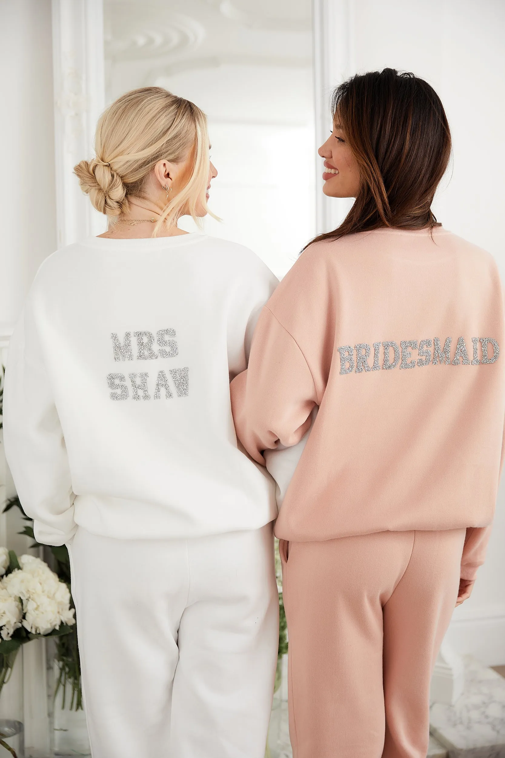 Personalised Bridal Sweatshirt and Jogger Tracksuit With Letter Embellishment - Pink