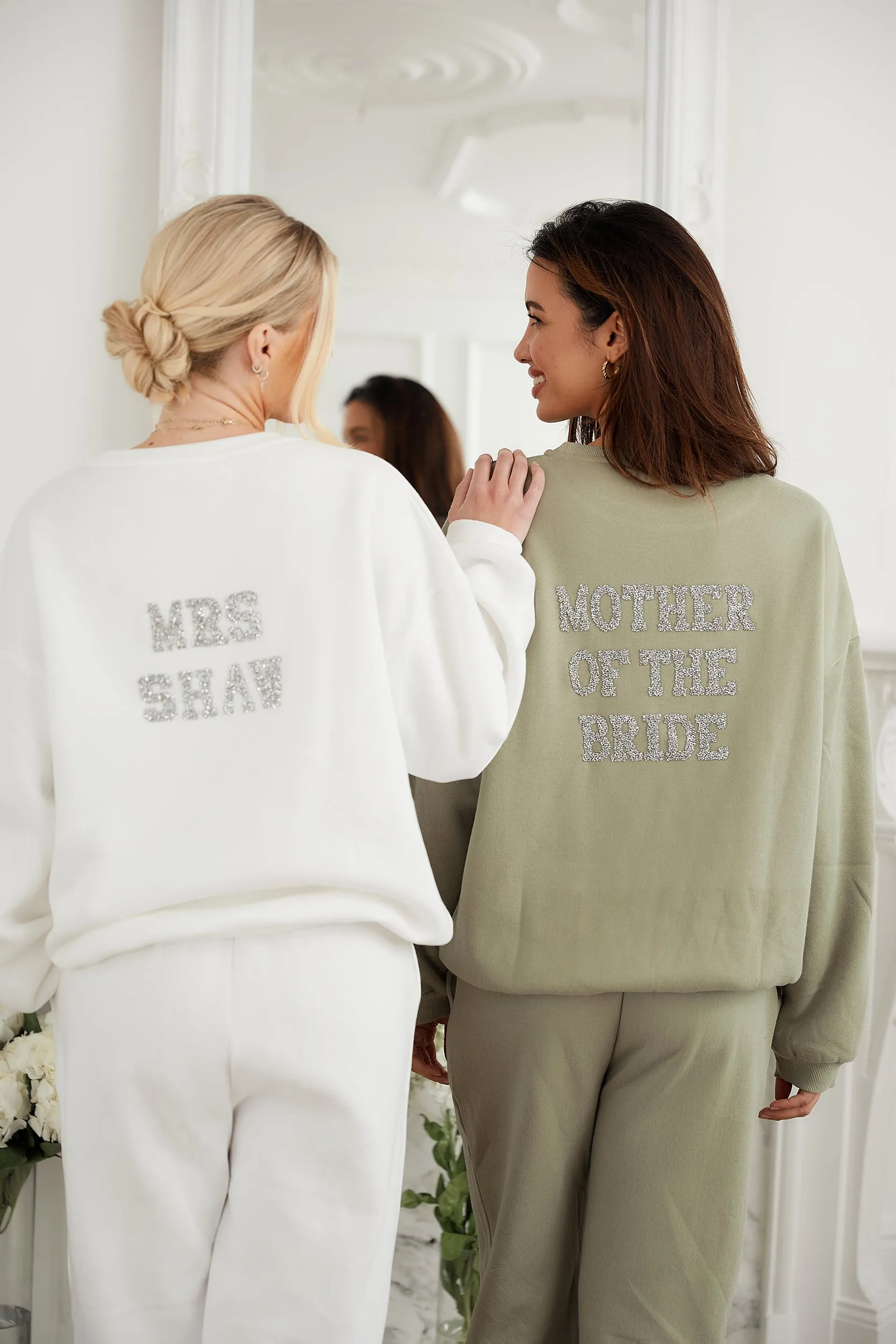 Personalised Bridal Sweatshirt and Jogger Tracksuit With Letter Embellishment - Sage