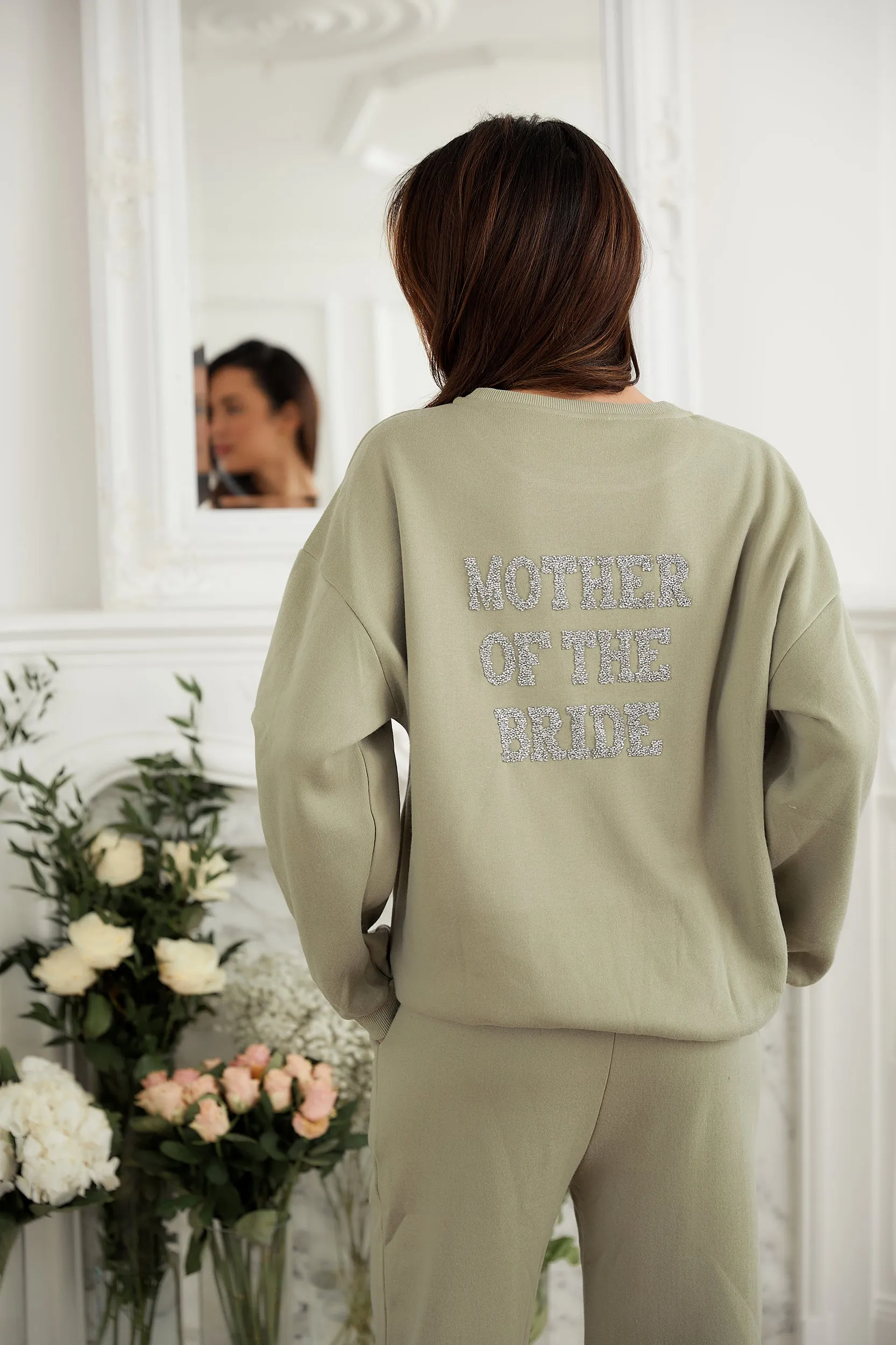 Personalised Bridal Sweatshirt and Jogger Tracksuit With Letter Embellishment - Sage