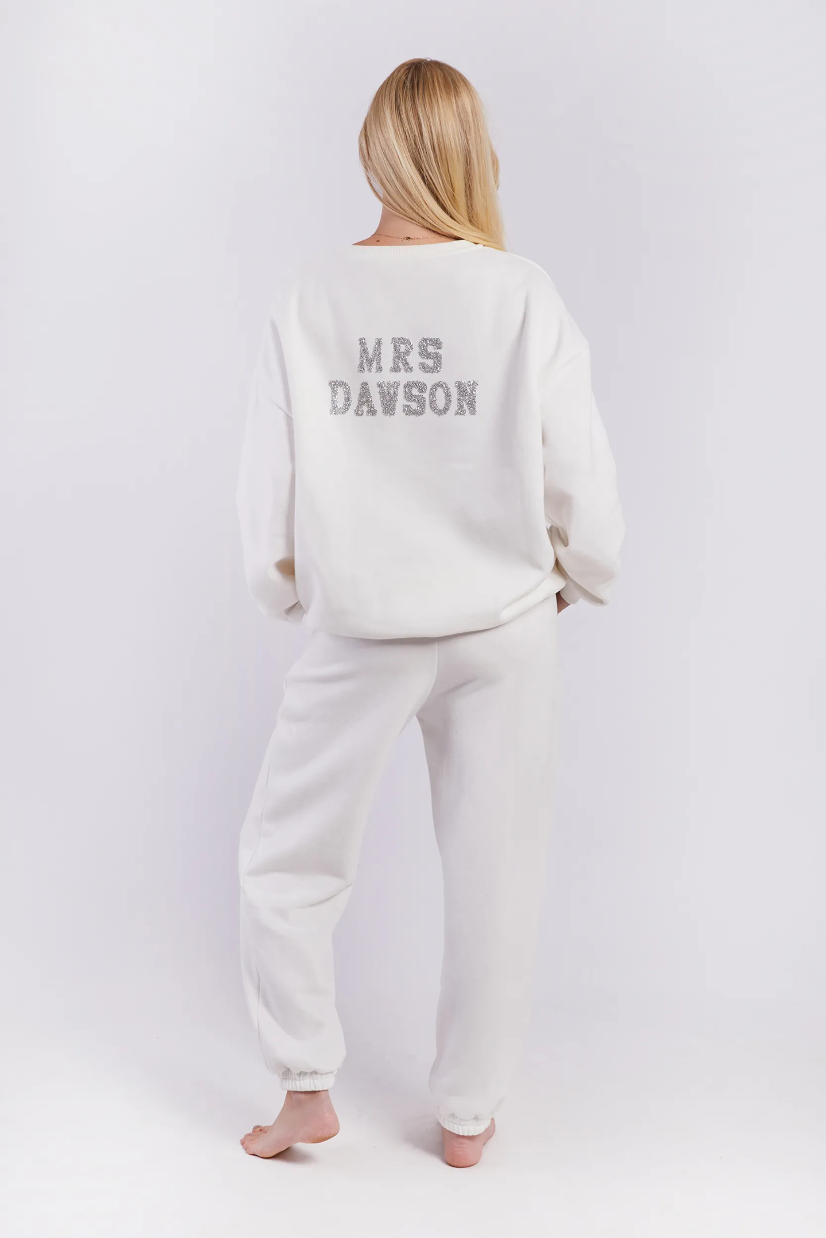 Personalised Bridal Sweatshirt and Jogger Tracksuit With Letter Embellishment - White