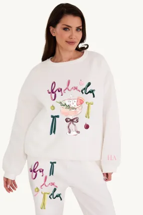 Personalised Christmas Falala Sweatshirt and Jogger - White