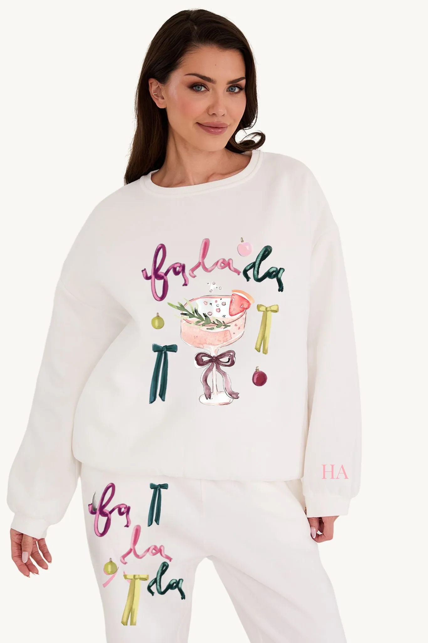 Personalised Christmas Falala Sweatshirt and Jogger - White