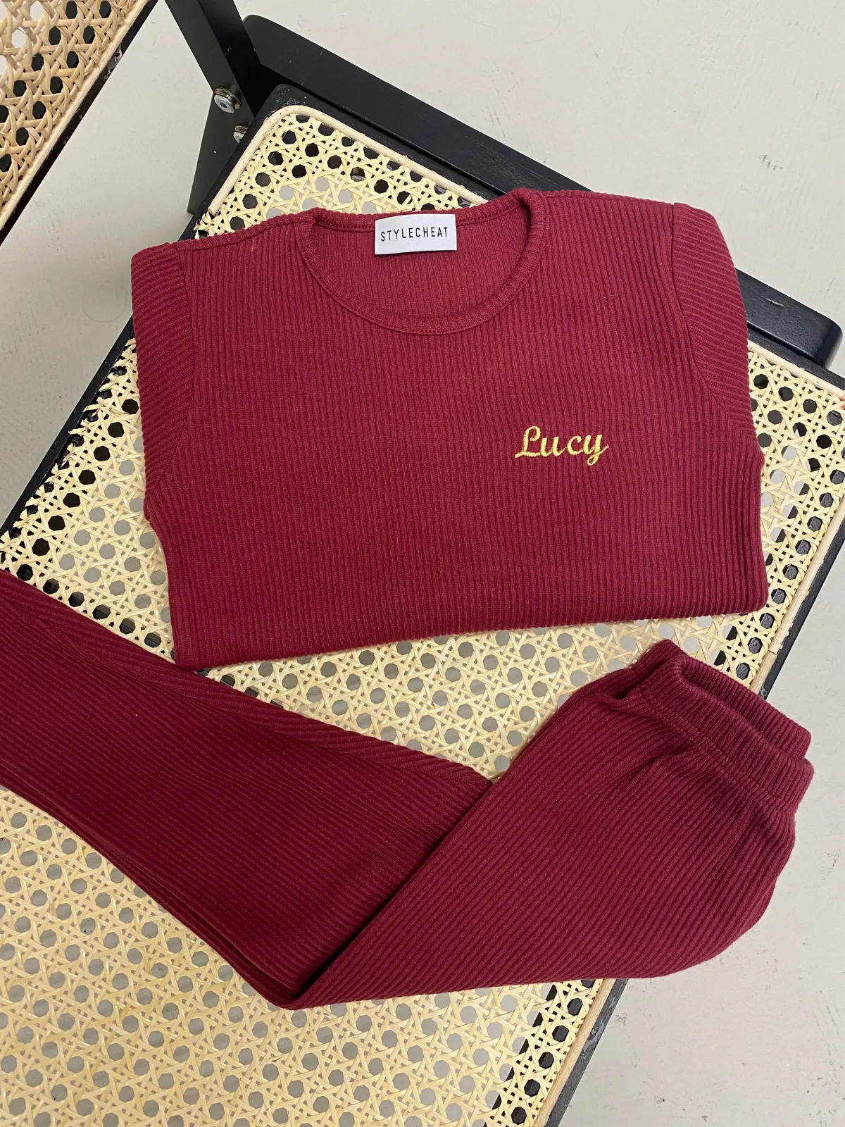 Personalised Womens Ribbed Jersey Loungewear Set / Mocha