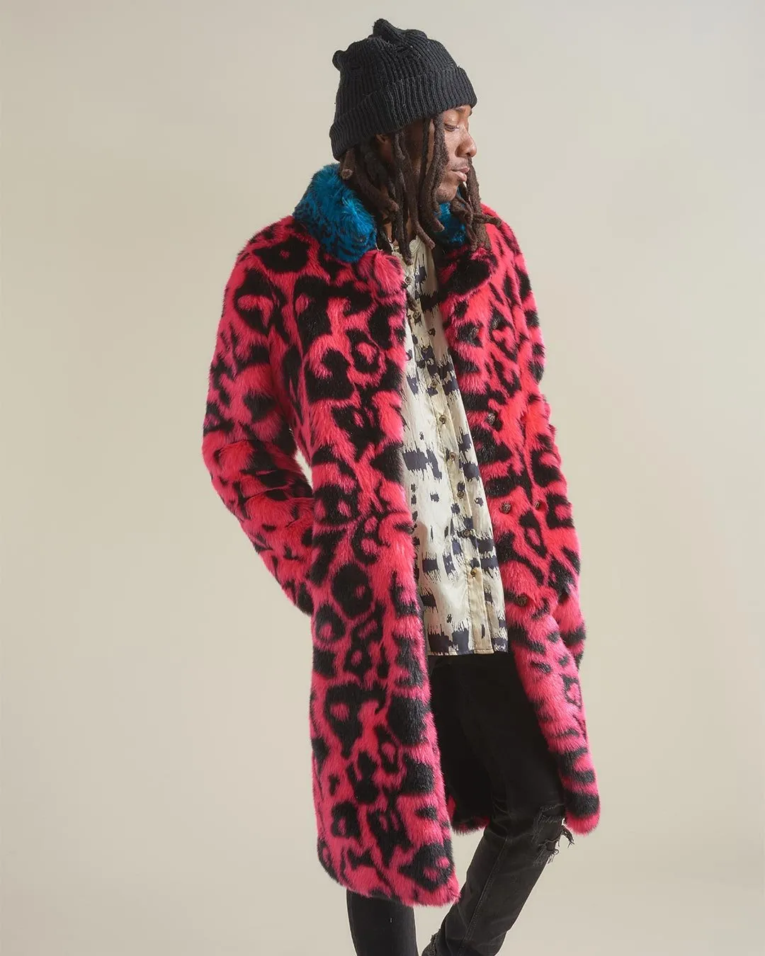 Pink Panther Calf Length Faux Fur Coat | Men's