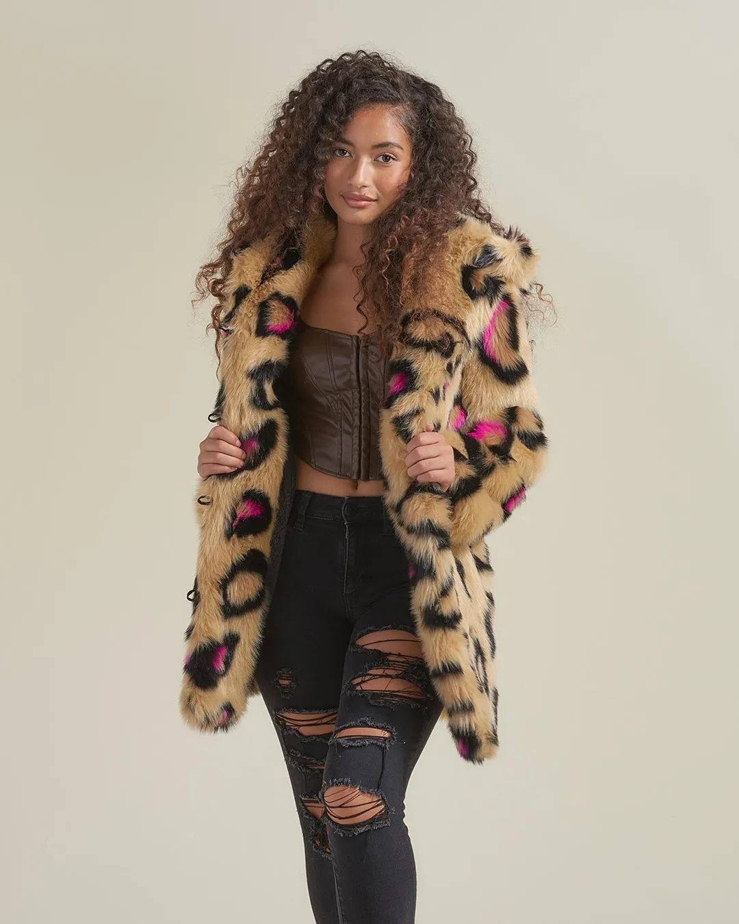 Pink Spotted Leopard Classic Faux Fur Coat | Women's