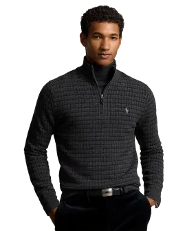 Plaid Wool Quarter-zip Sweater - Grey