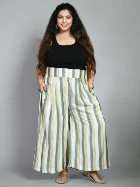 Plus Size Plus Size Striped White & Green Culottes