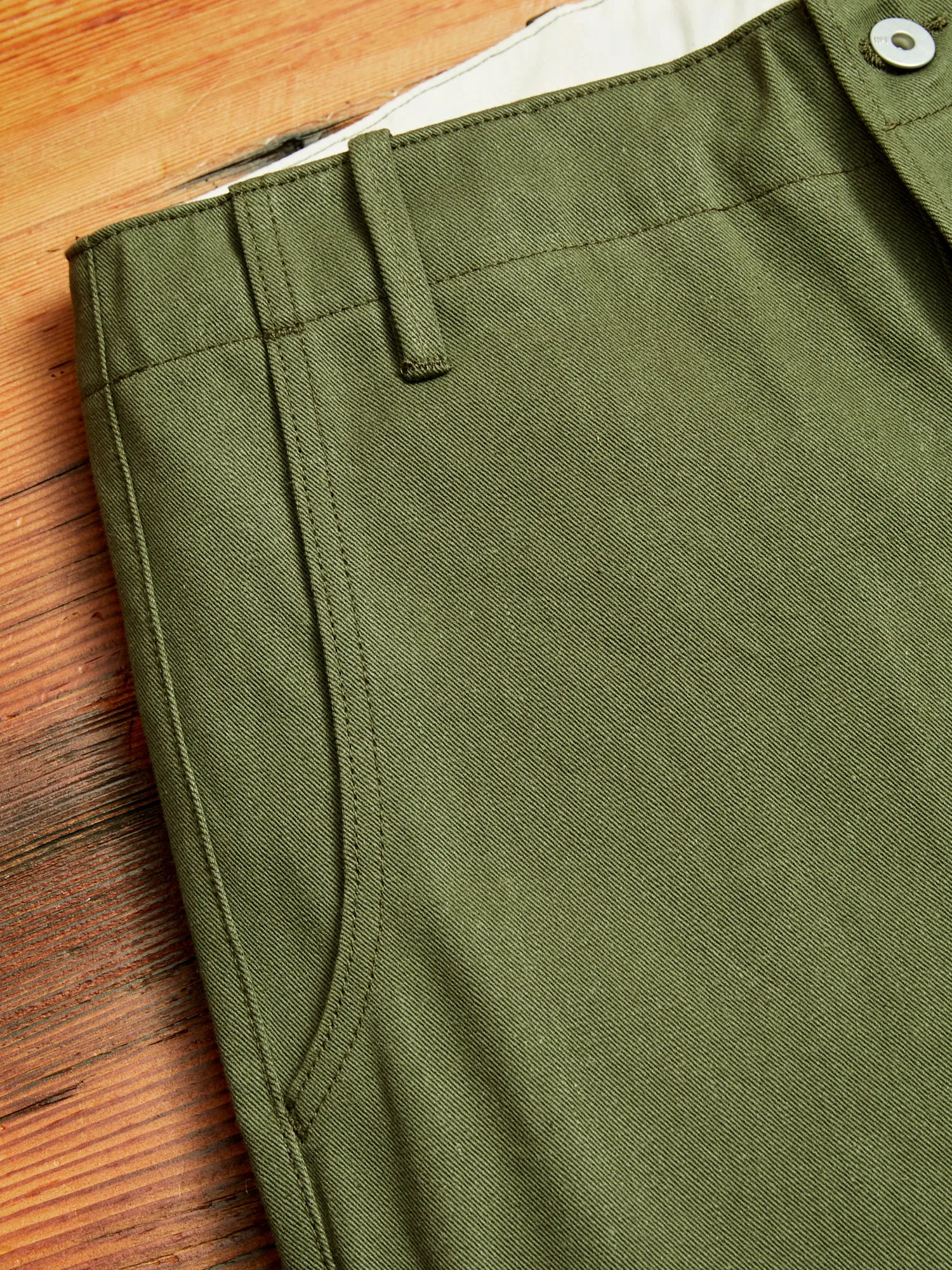 "Infantry Pant" in Green Selvedge Twill