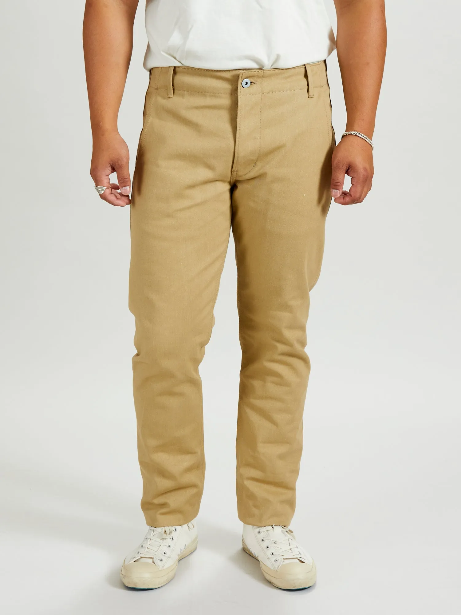 "Infantry Pant" in Khaki Selvedge Twill