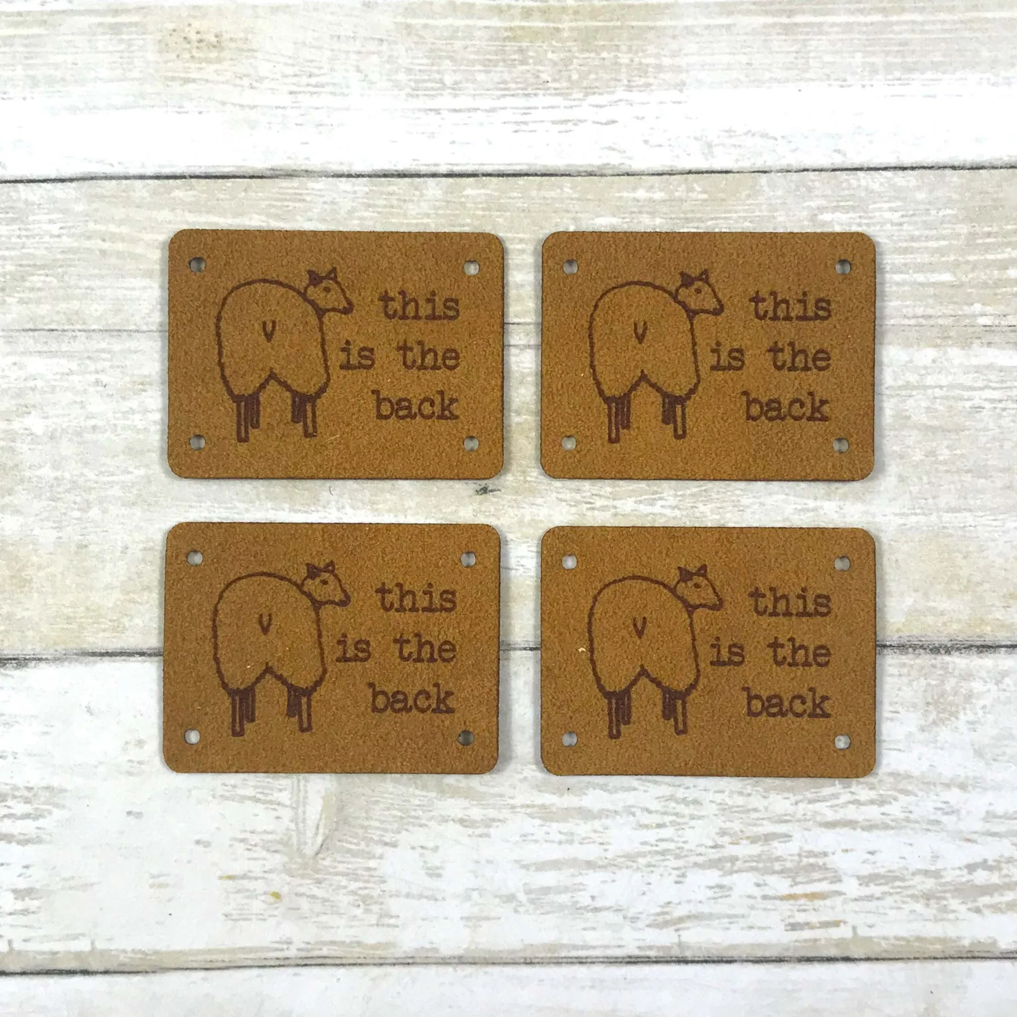 "This Is The Back" Faux Suede Tags