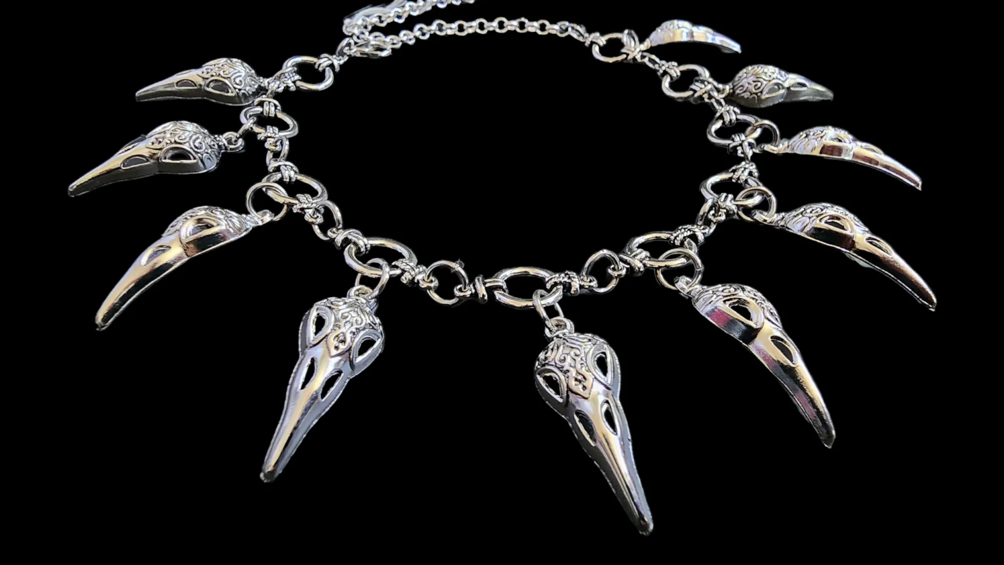 Raven Skull Choker Necklace Goth Jewelry