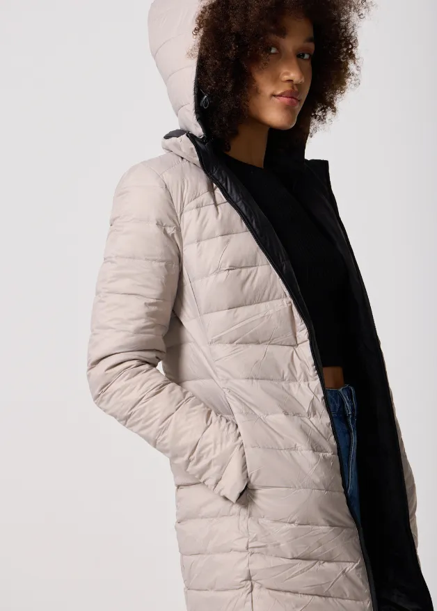 Reversible Black/Latte Duck Down Puffer Coat