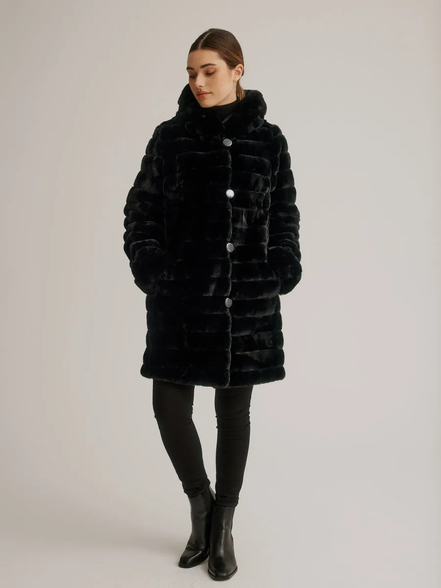 Reversible Hooded Faux Fur Coat