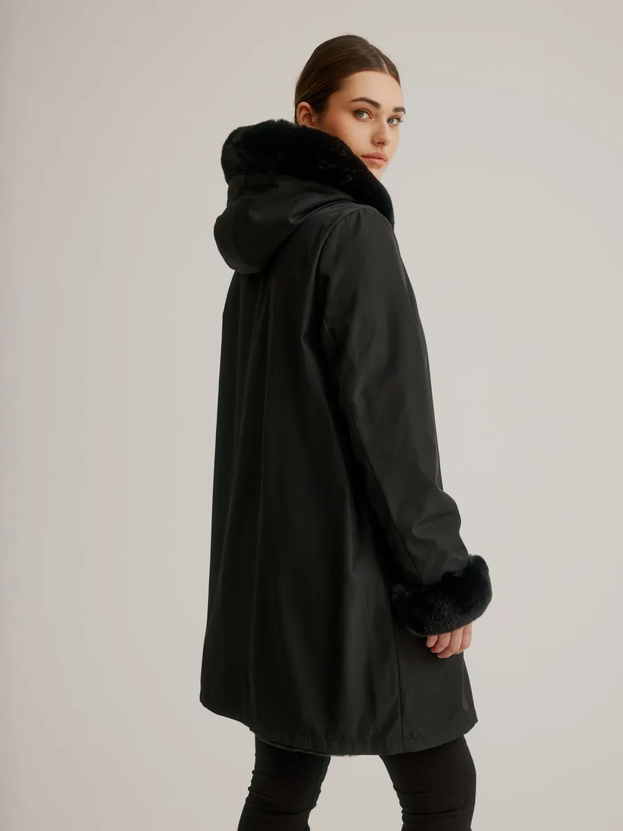 Reversible Hooded Faux Fur Coat