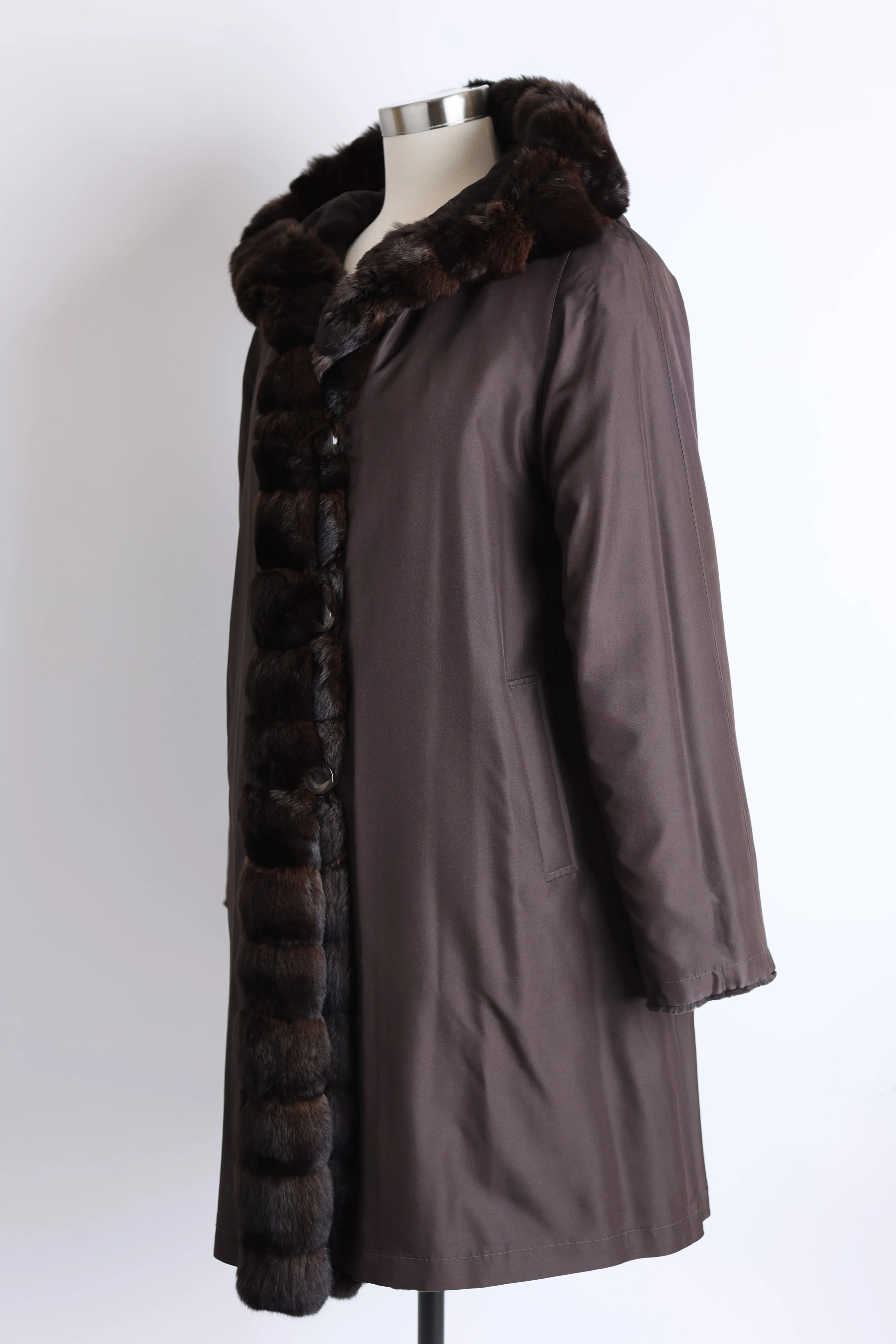 Sheared Mink Reversible Coat w/ Chinchilla Trim