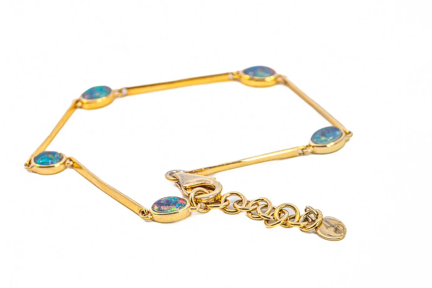 Stunning Gold-Plated Opal Triplet Bracelet with Lobster Clasp