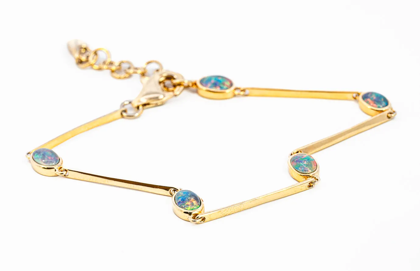 Stunning Gold-Plated Opal Triplet Bracelet with Lobster Clasp