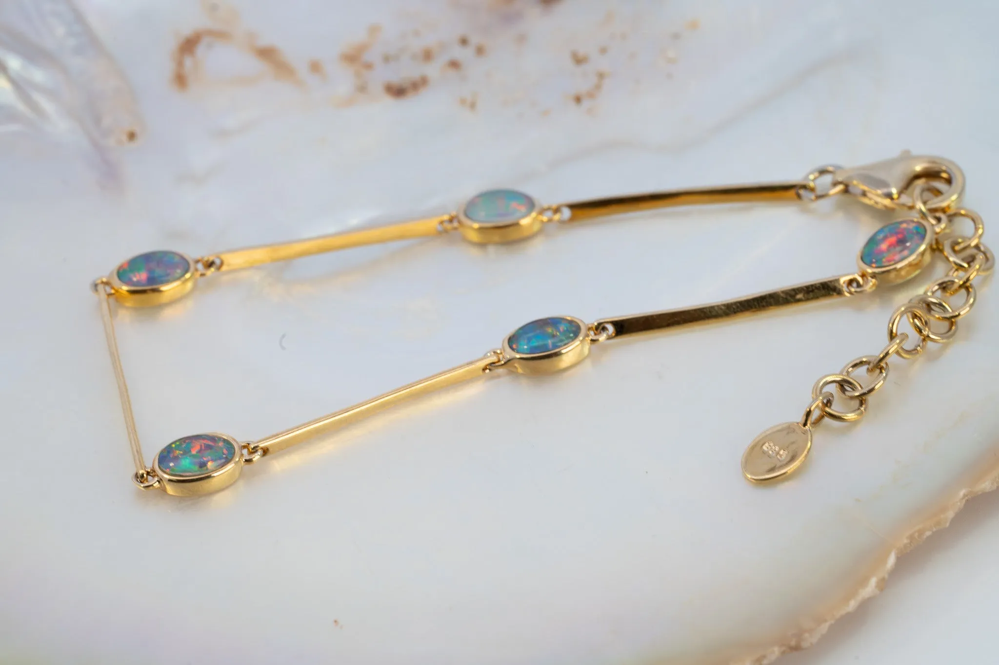 Stunning Gold-Plated Opal Triplet Bracelet with Lobster Clasp