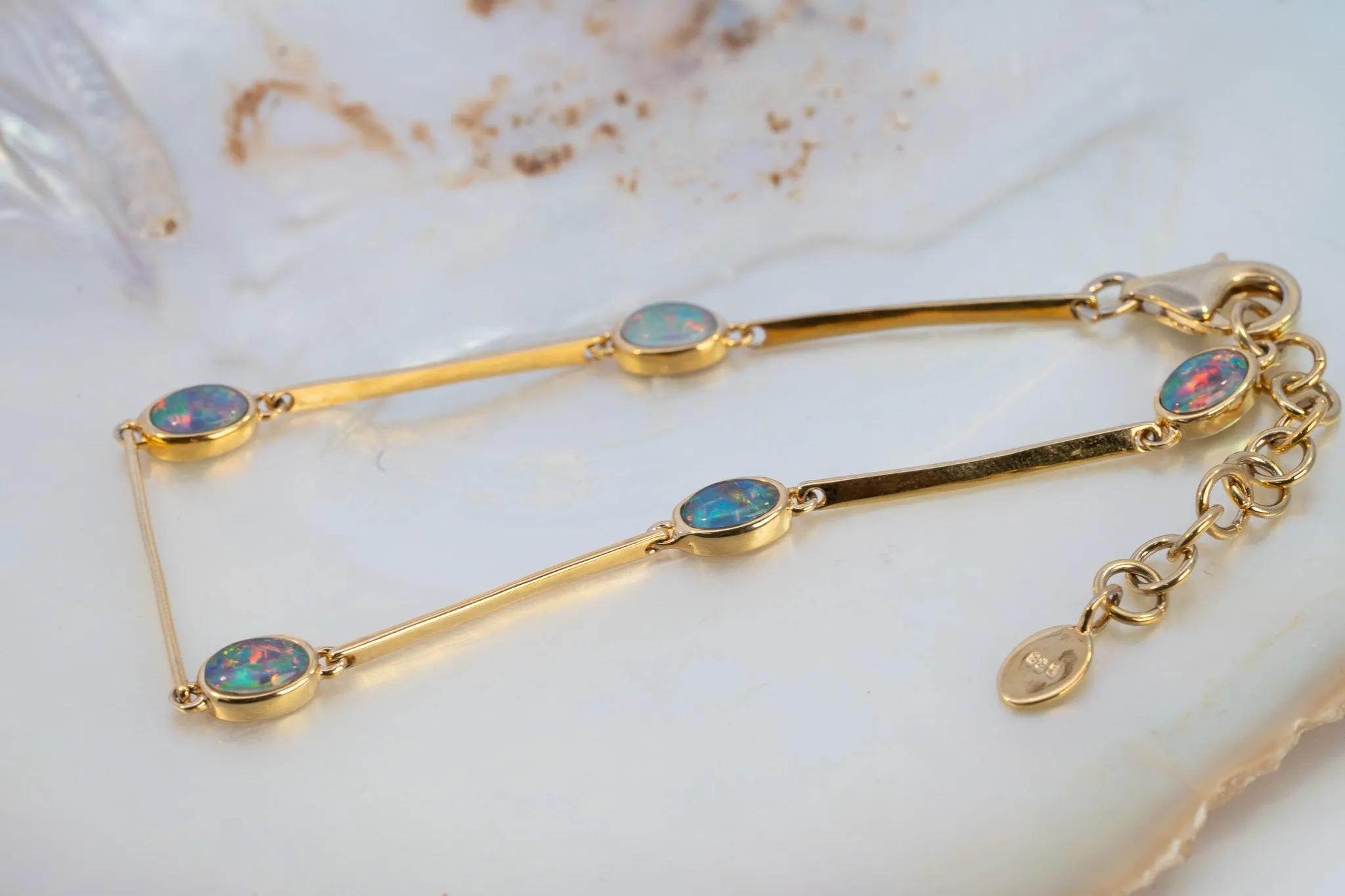 Stunning Gold-Plated Opal Triplet Bracelet with Lobster Clasp