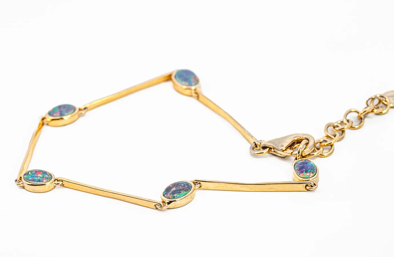 Stunning Gold-Plated Opal Triplet Bracelet with Lobster Clasp