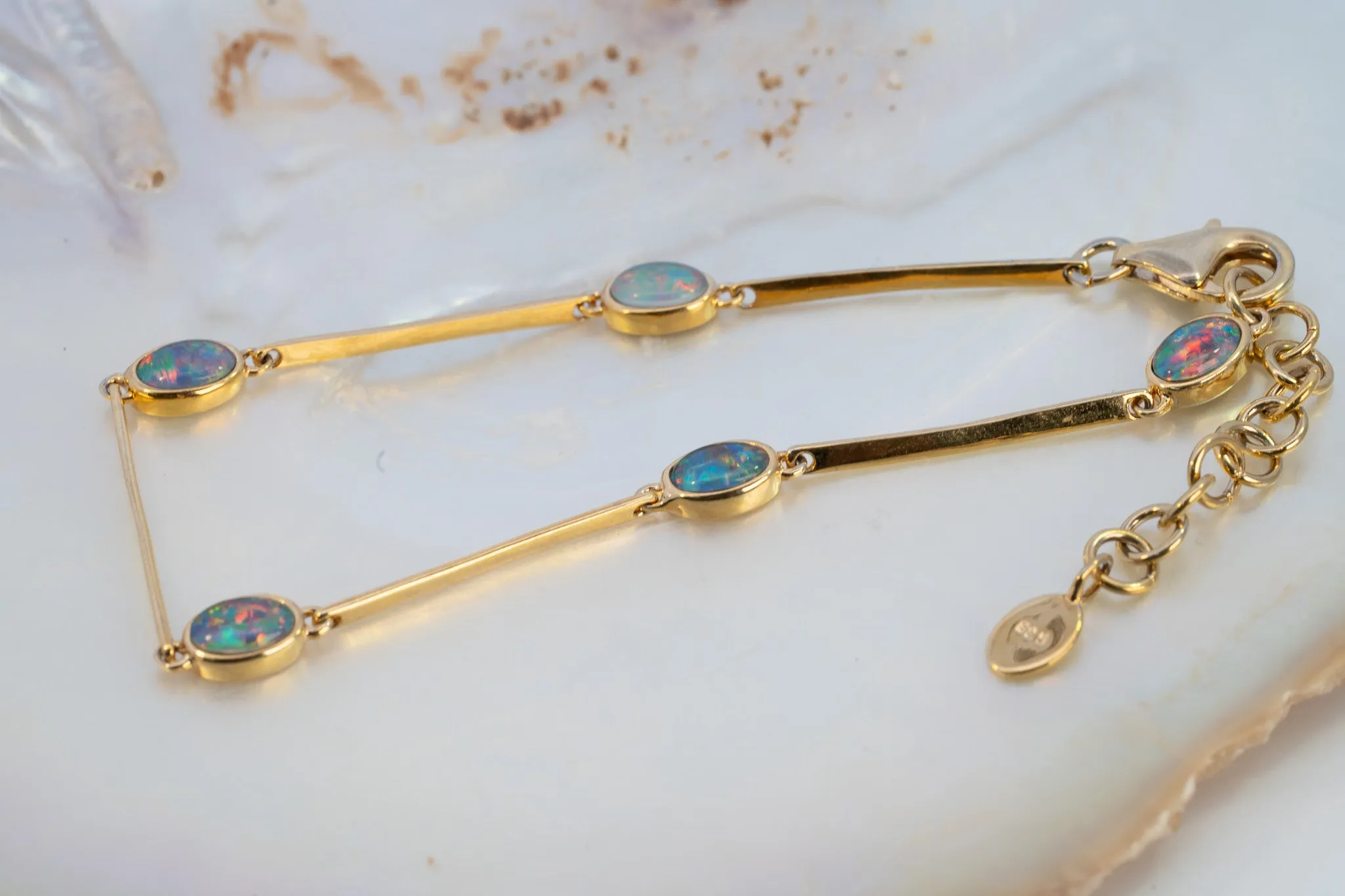 Stunning Gold-Plated Opal Triplet Bracelet with Lobster Clasp