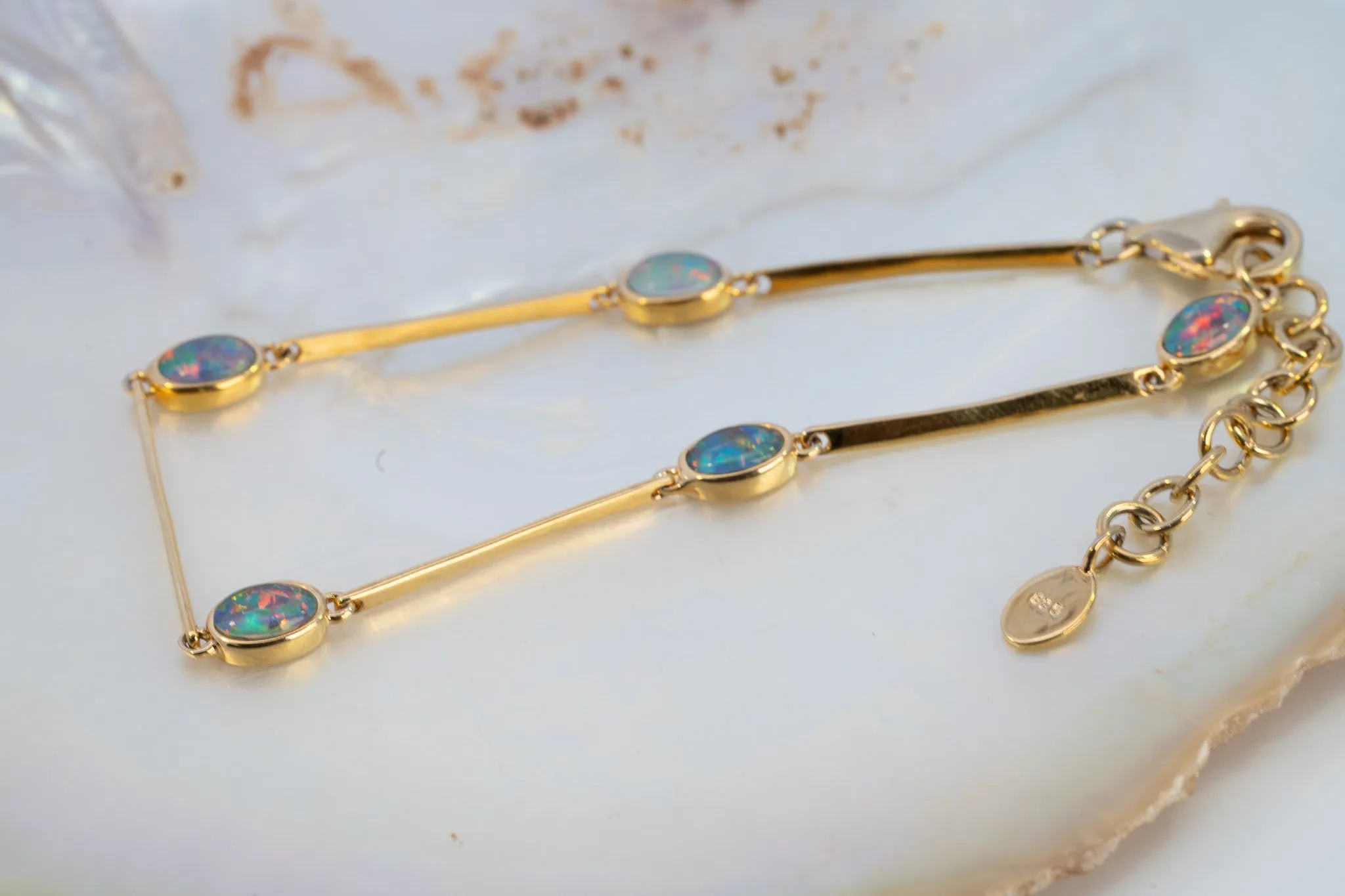 Stunning Gold-Plated Opal Triplet Bracelet with Lobster Clasp