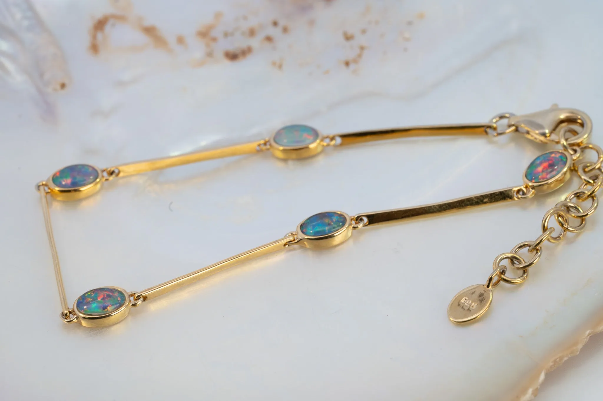 Stunning Gold-Plated Opal Triplet Bracelet with Lobster Clasp