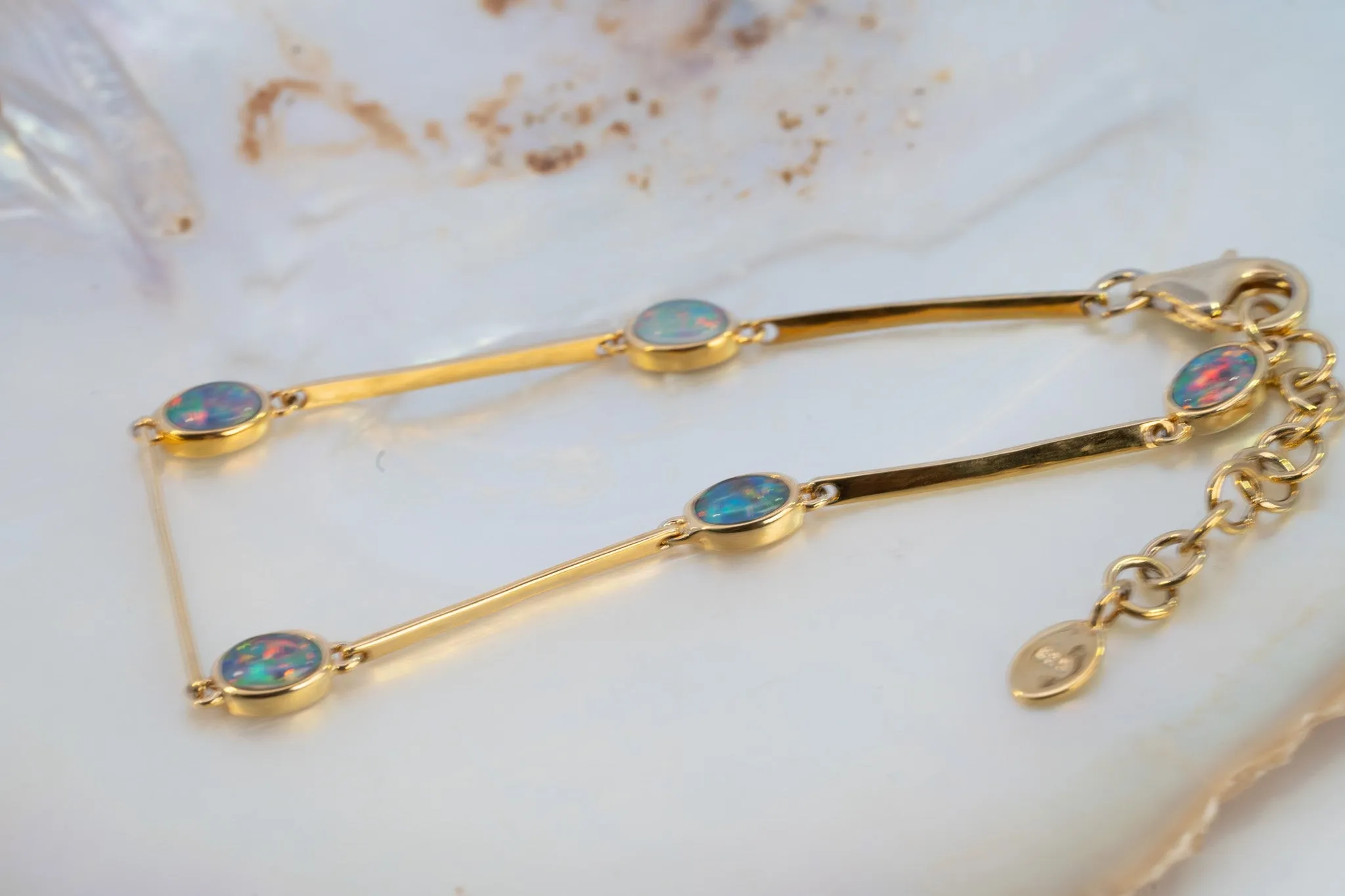 Stunning Gold-Plated Opal Triplet Bracelet with Lobster Clasp