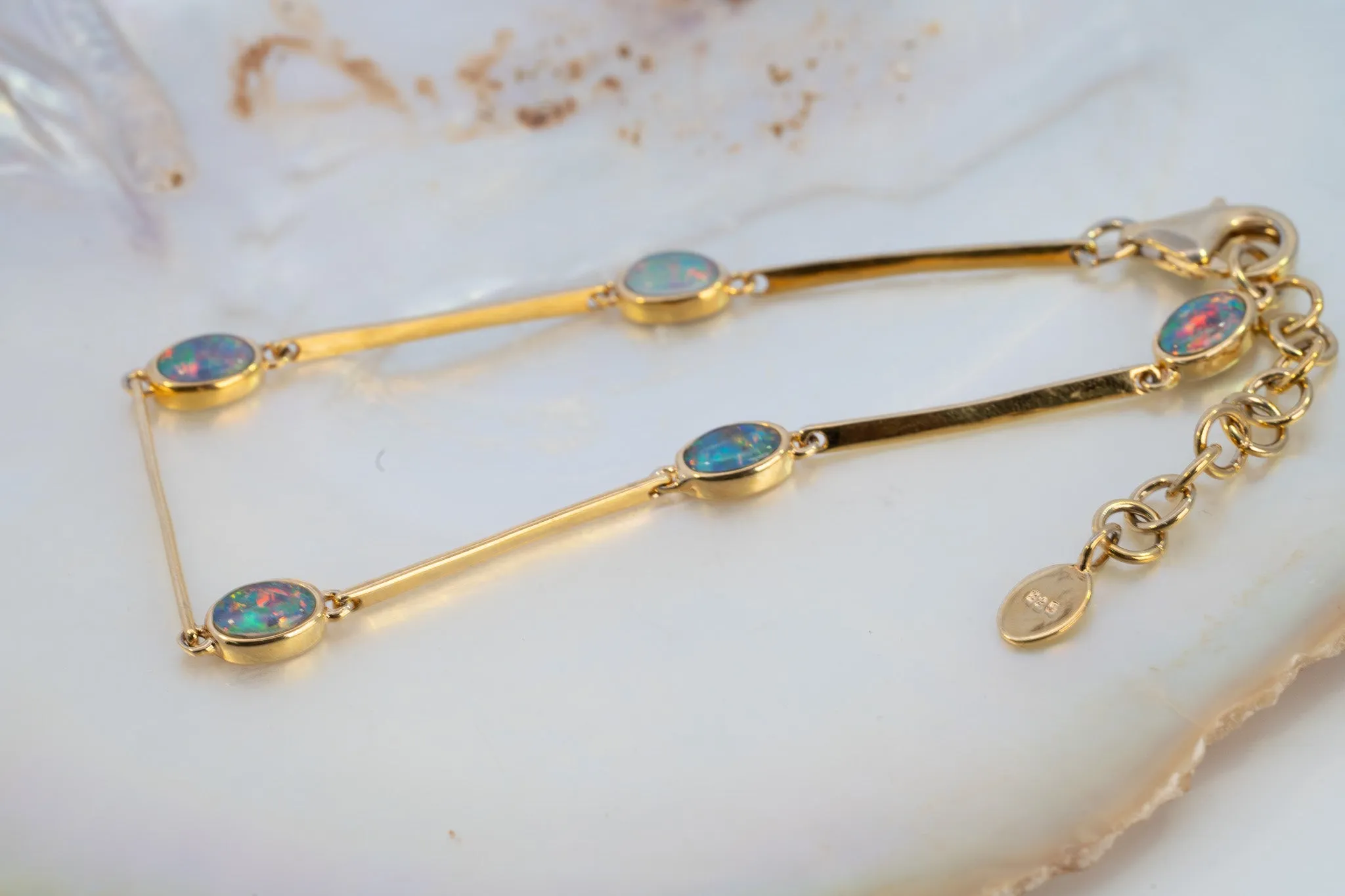 Stunning Gold-Plated Opal Triplet Bracelet with Lobster Clasp