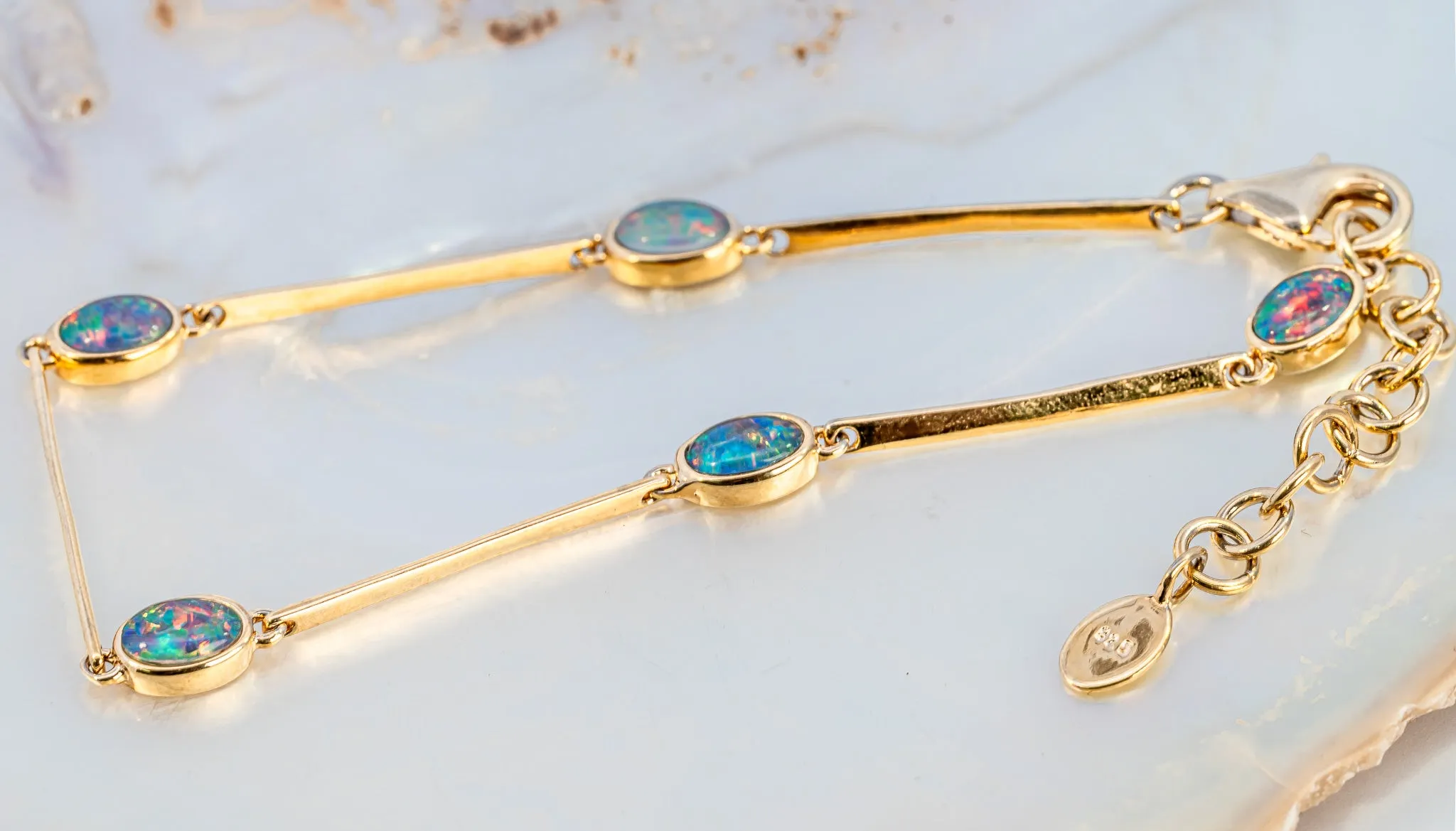 Stunning Gold-Plated Opal Triplet Bracelet with Lobster Clasp