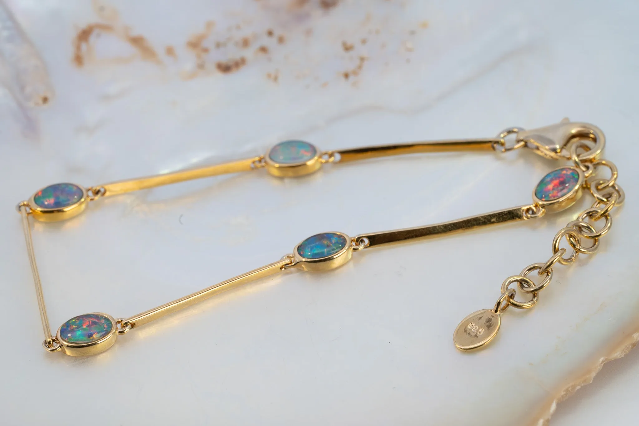 Stunning Gold-Plated Opal Triplet Bracelet with Lobster Clasp