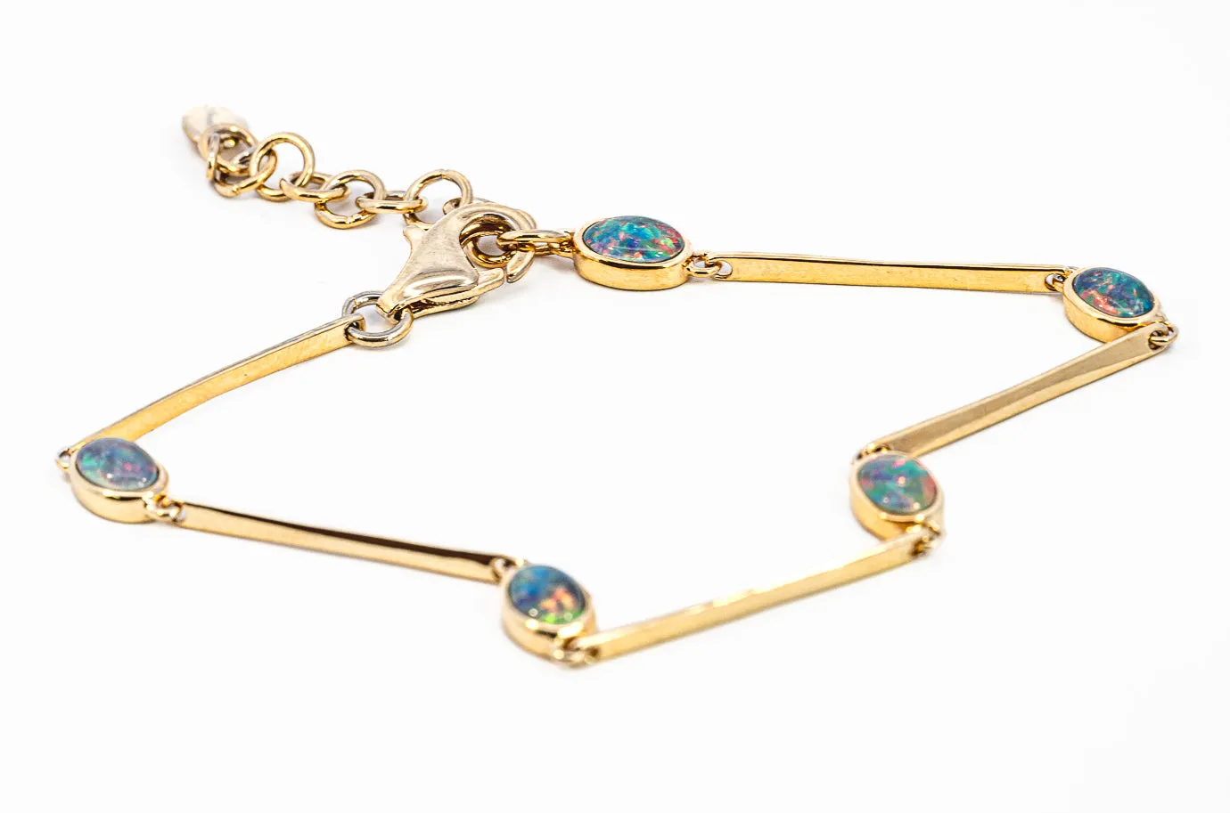 Stunning Gold-Plated Opal Triplet Bracelet with Lobster Clasp