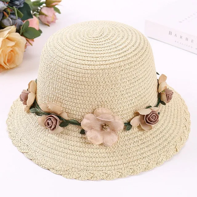 Summer Sun Hat | Elegant female Hat | Vintage Hats | Straw Beach Hat| Flower String Woman Hat|