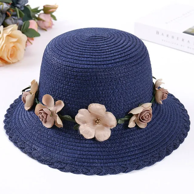 Summer Sun Hat | Elegant female Hat | Vintage Hats | Straw Beach Hat| Flower String Woman Hat|