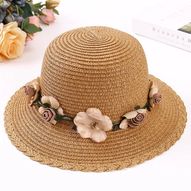 Summer Sun Hat | Elegant female Hat | Vintage Hats | Straw Beach Hat| Flower String Woman Hat|