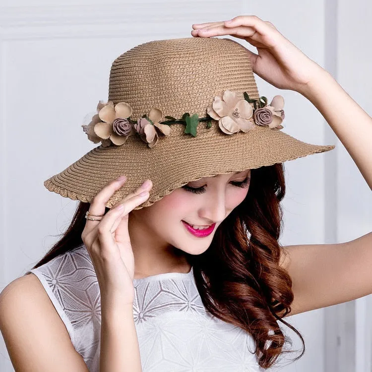 Summer Sun Hat | Elegant female Hat | Vintage Hats | Straw Beach Hat| Flower String Woman Hat|