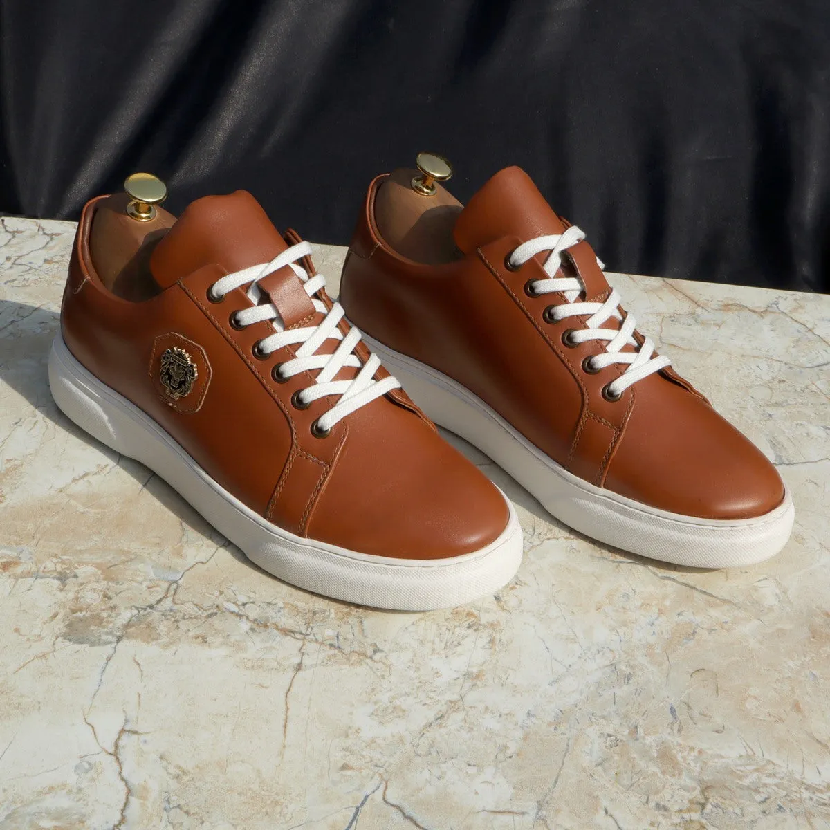 Tan Leather Low Top Sneaker with White Sole