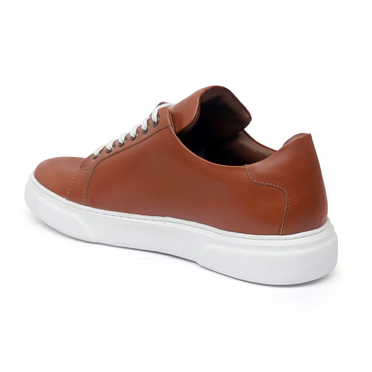 Tan Leather Low Top Sneaker with White Sole